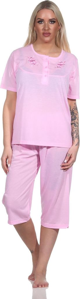 Damen Capri Pyjama mit kurzen Ärmeln; Rosa/L/40