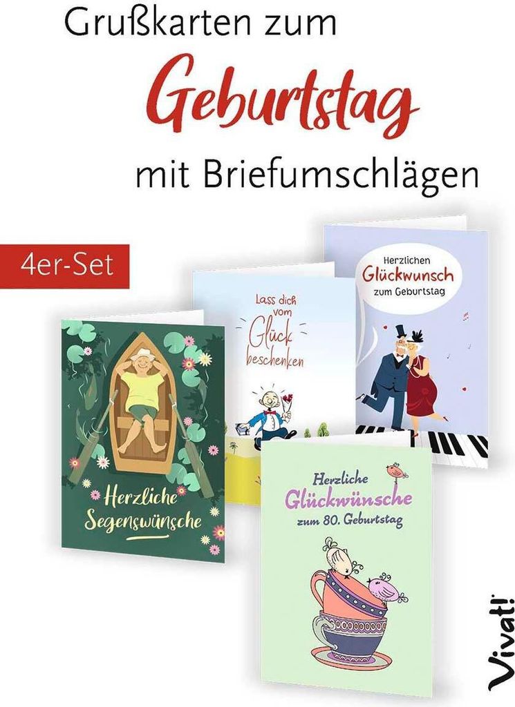 4er-Set Grußkarten »Herzliche Segenswünsche zum Geburtstag«