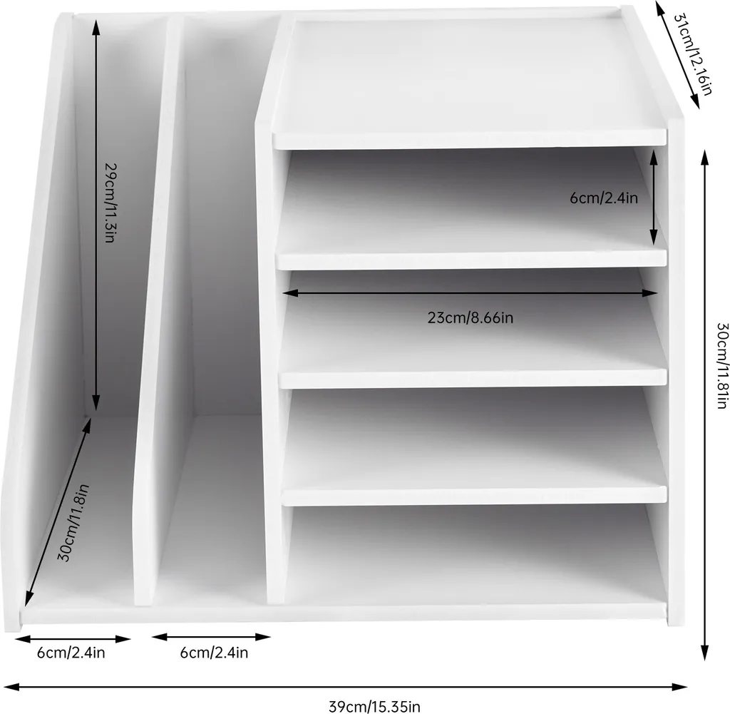 Organiseur de bureau blanc 4+2 compartiments pour tri de documents