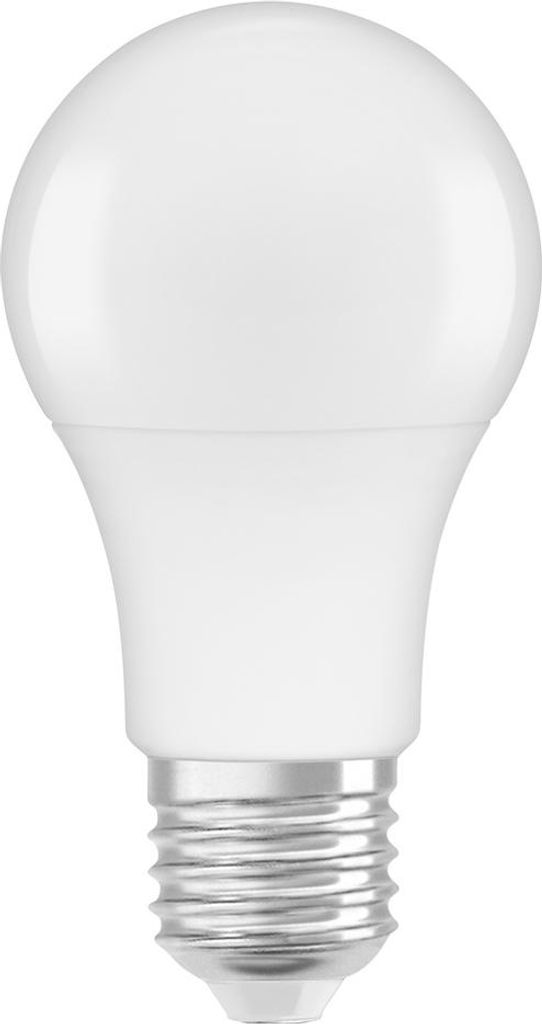 A white LED light bulb with a silver screw base against a white background.