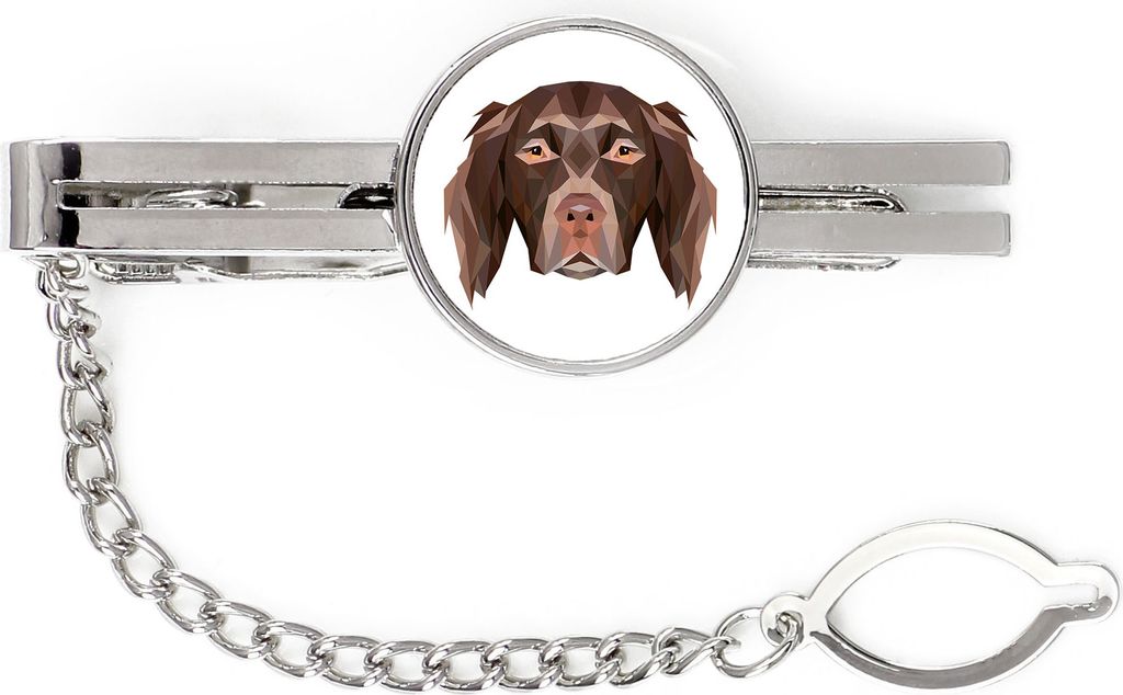 Münsterländer - geometrische Krawattennadel mit Bild und Schriftzug von Art-Dog