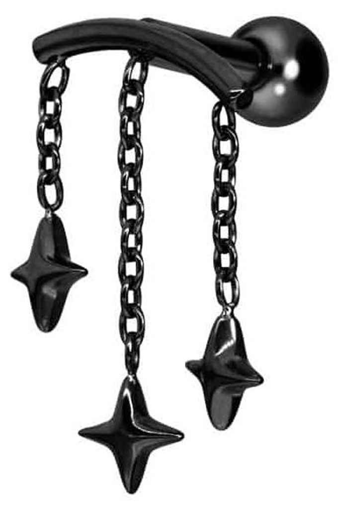 Ohrpiercing Titan Ohrpiercing mit Innengewinde BOGEN + 3 STERNE Schwarz Stablänge: 6mm