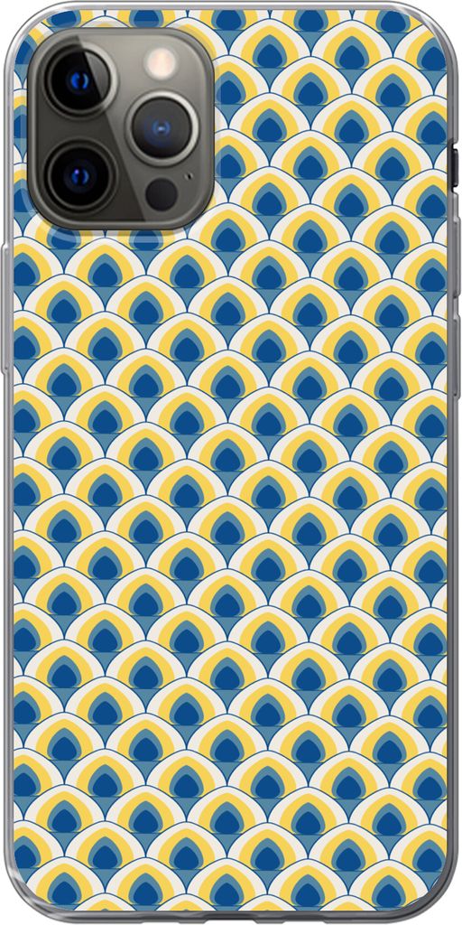 MuchoWow Handyhülle Schutzhülle Hülle für Telefoonhoesje iPhone 12 Pro Design - Muster - Retro - Gelb - Blau Silikon Softcase Handy Hülle - ...