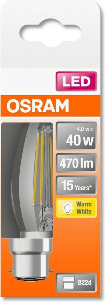 Osram Classic LED B22d Kerze Fadenlampe Klar 4W 470lm - 827 Produktbild 