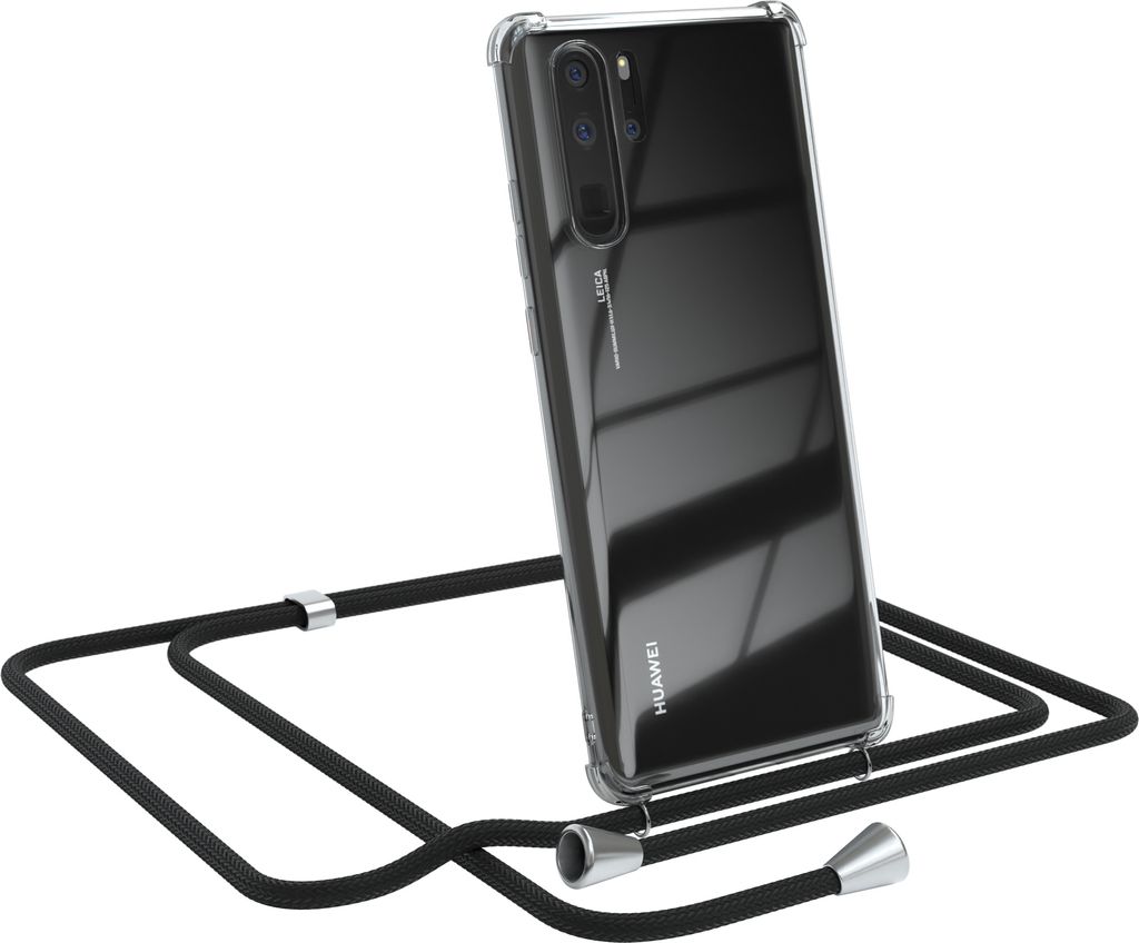EAZY CASE Handykette kompatibel mit Huawei P30 Pro, Handyhülle mit Umhängeband, Handykordel, Schutzhülle Clear, Band in Schwarz