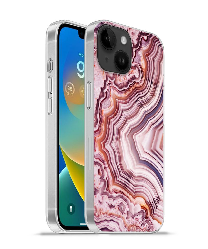 MuchoWow Handyhülle Schutzhülle Hülle für Apple iPhone 14 - Softcase Naturstein - Rosa - Luxus Silikon Softcase Handy Hülle - Mobiltelefonh...