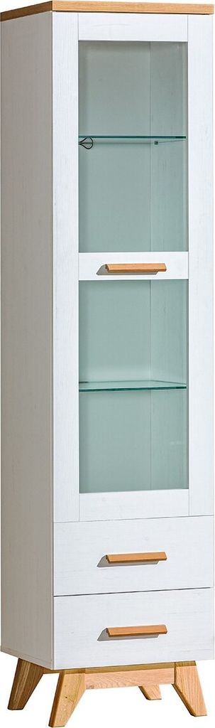 Furniture24 Vitrine Sven Sv4 Schrank Wohnzimmerschrank Vitrinenschrank 1 Türiger 2 Schubladen Skandinavish Still Kiefer Weiß