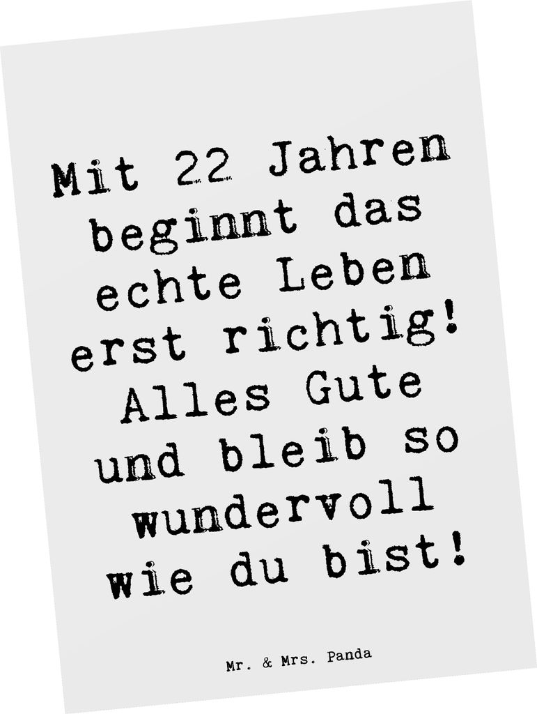 Mr. & Mrs. Panda Postkarte Spruch 22. Geburtstag - Weiß - Geschenk, neue Erfahrungen, Glückwunsch, Freude, Alles Gute, Feier, Ansichtskarte, Ansi...
