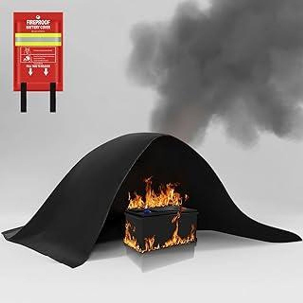 Feuerlöschdecke 100x125 cm, Brandschutzdecke für Lithium Akkus, Batteriespeicher, Elektrobrände, Löschdecke für E-Scooter, Fettbrände Auto Ka...