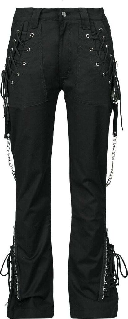 Gothicana by EMP Damen schwarze Hose mit Schnürdetails und Ketten W31L32