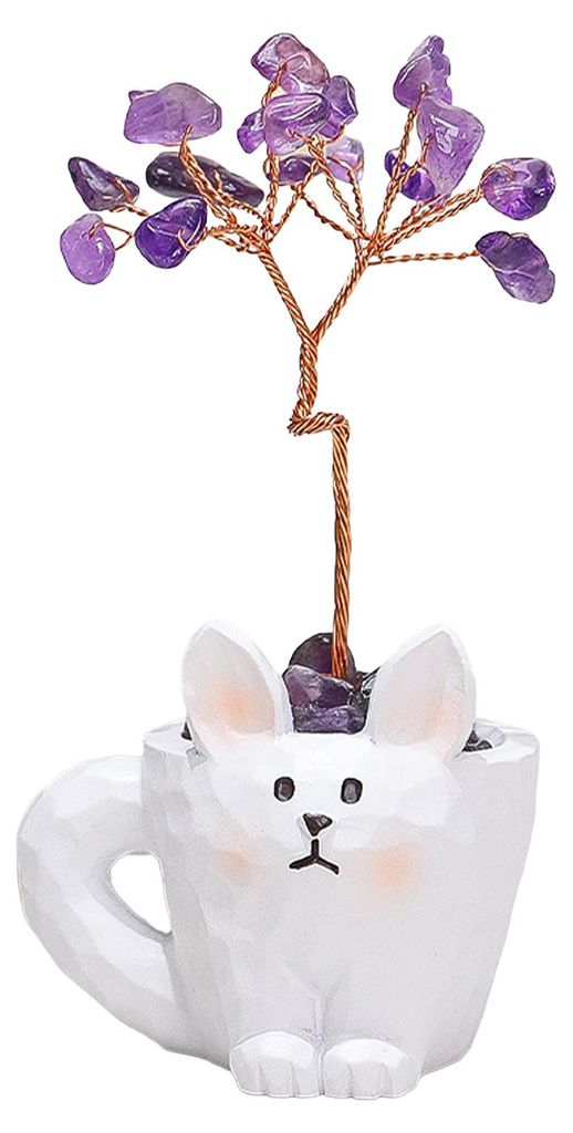 Kleiner Geldbaum aus künstlichen Kristallen mit Cartoon-Tiertopf, handgefertigt aus Kupferdraht, Feng-Shui-Ornament für Zuhause, Büro oder Schre...