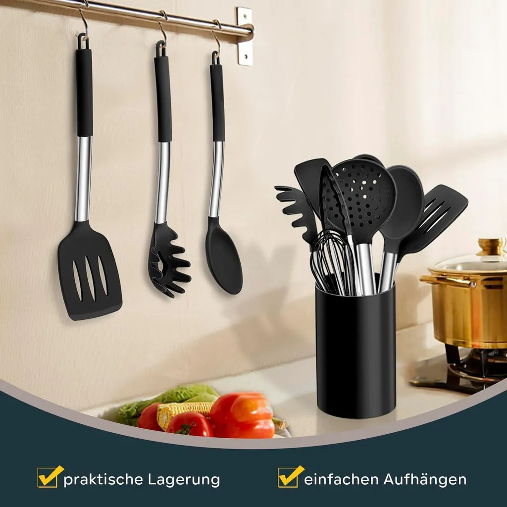 Set Regalo 10 Utensili Cucina Silicone Nero - Elegante e Funzionale - 5