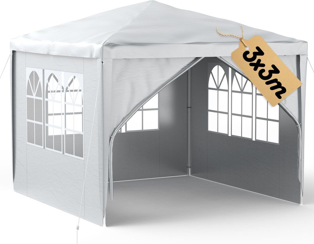 LARS360 3x3 m Grau Pavillon Partyzelt, Gartenpavillon Pop Up Pavillon mit Seitenteilen & Fenstern, UV-Schutz Festzelt Bierzelt Winterfest Camping Zelt