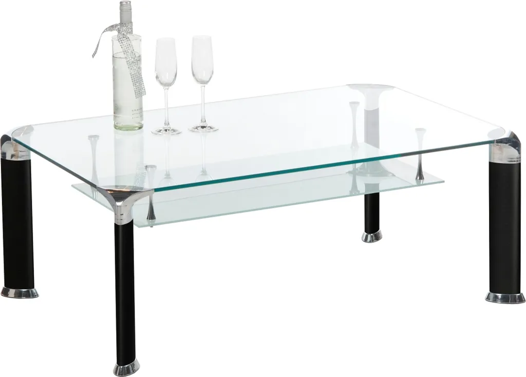 Table basse Alberto en verre de sécurité et métal noir 100x42x60 cm