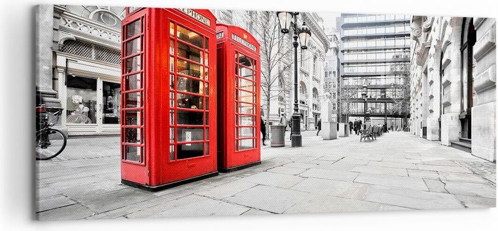 Bild auf Leinwand - Leinwandbild - Telefon London Kultur - 120x50cm - Wand Bild - Wanddeko - Leinwanddruck - Bilder - Kunstdruck - Wanddekoration -...