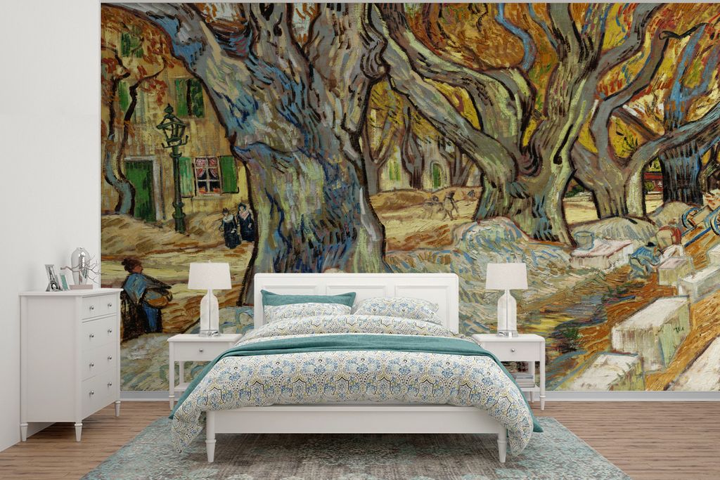 MuchoWow Fototapete für Wohnzimmer oder Schlafzimmer Wandtapete Vinyl Motivtapete Die großen Platanen - Vincent van Gogh - 300x240 cm - Fototap...