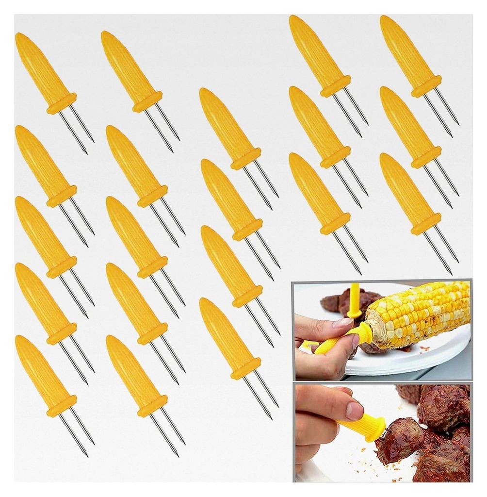 20 Edelstahl Maiskolbenhalter mit Silikongriff, rostfreie Grillspieße für BBQ, Picknick und Gartenparty, Küchenzubehör für Mais