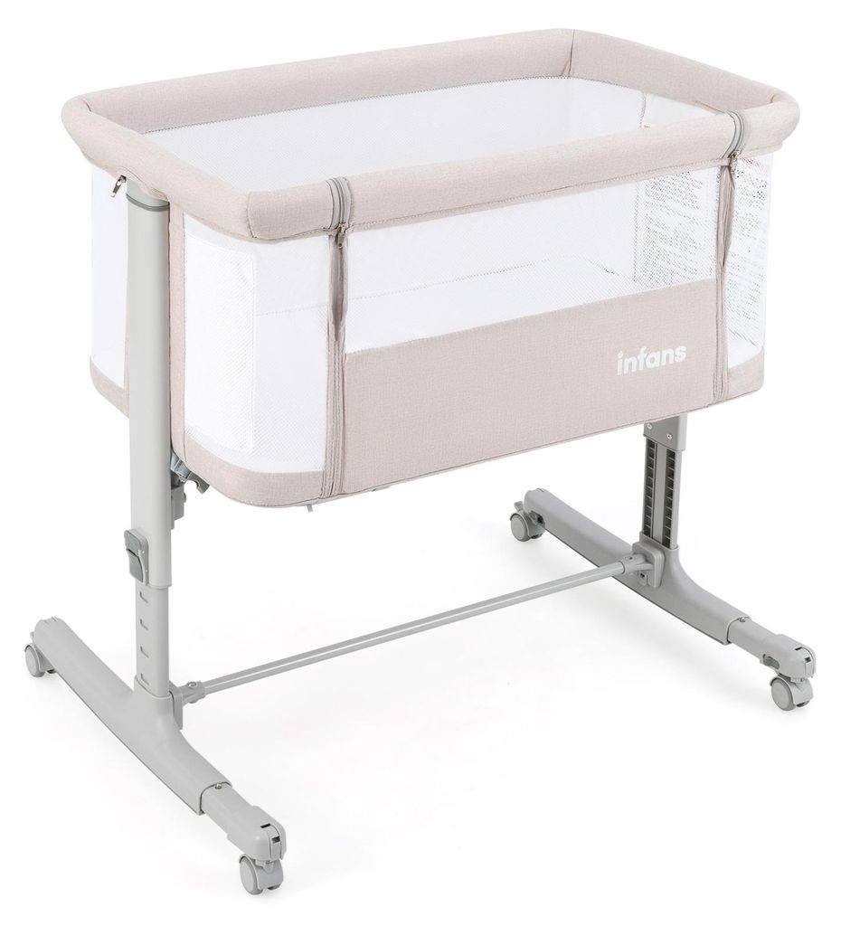 DREAMADE 2 in 1 Beistellbett, 5-stufig Höhenverstellbar Reisebett mit Matratze & Rollen, 86 x 63cm Stubenwagen Baby ab Geburt bis 9 kg(Beige)
