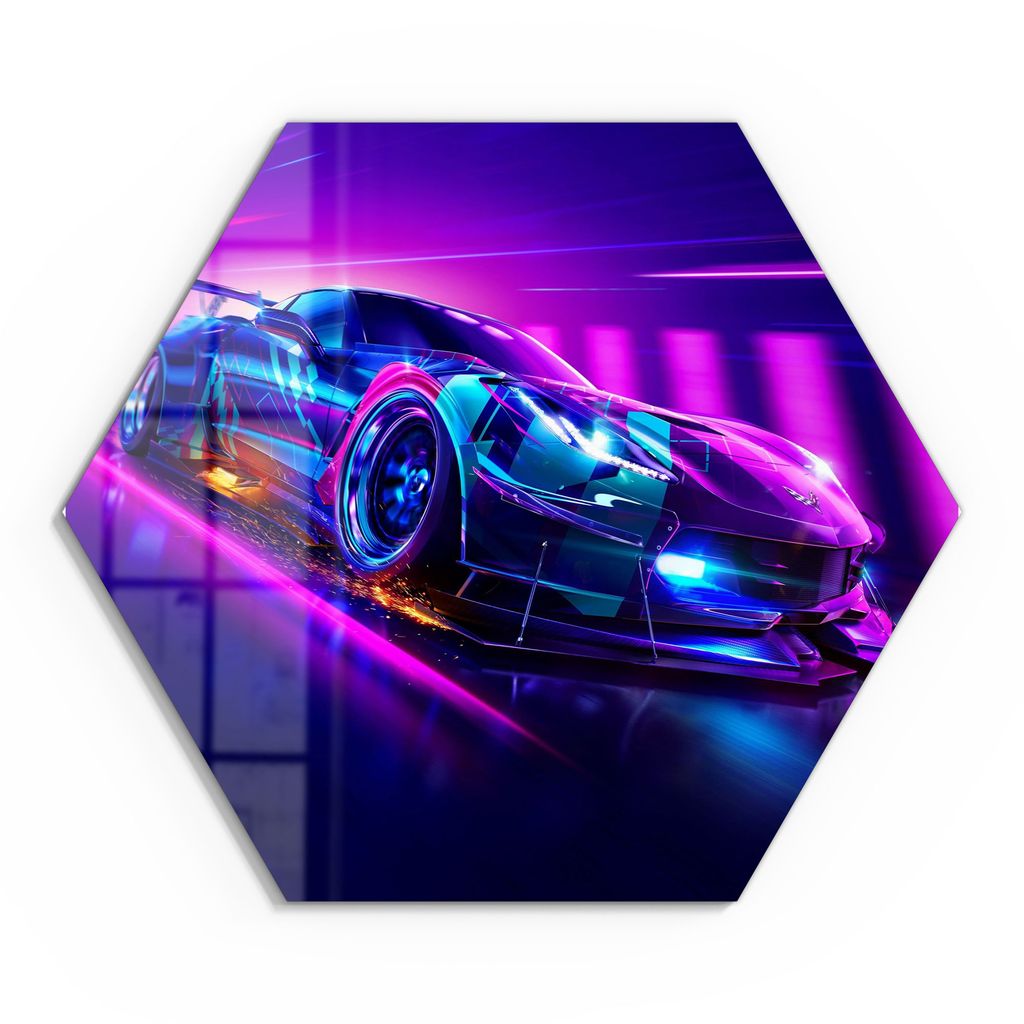 DEQORI Glasbild Echtglas 40x35 cm 'Corvette Verfolgungsjagd' Wandbild Bild modern Deko
