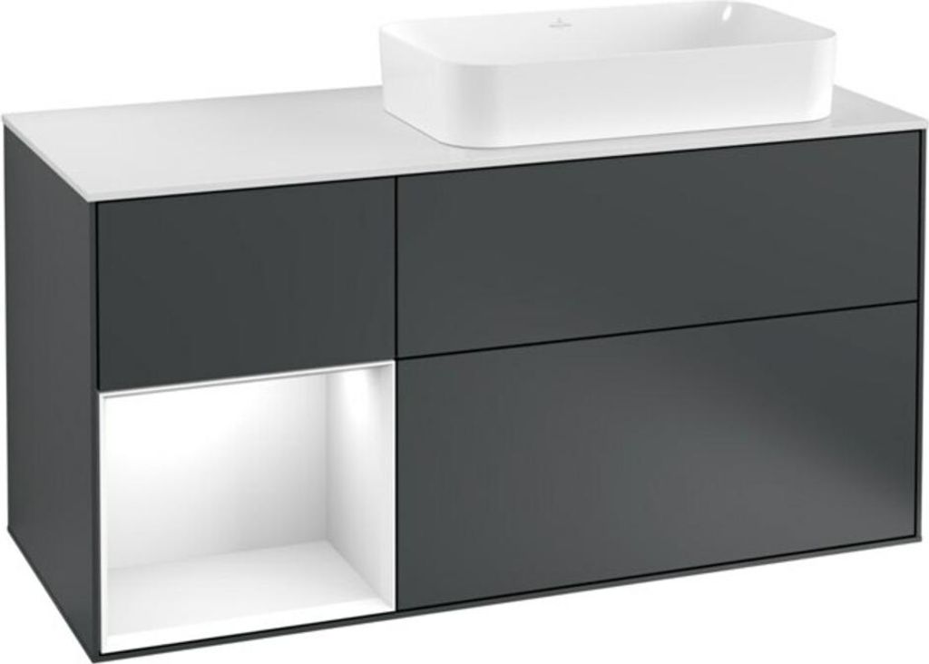 V&B Waschtischunterschrank Wandbeleuchtung Finion 120cm, Pl w m, Rg l g w La, md bl. m Lac