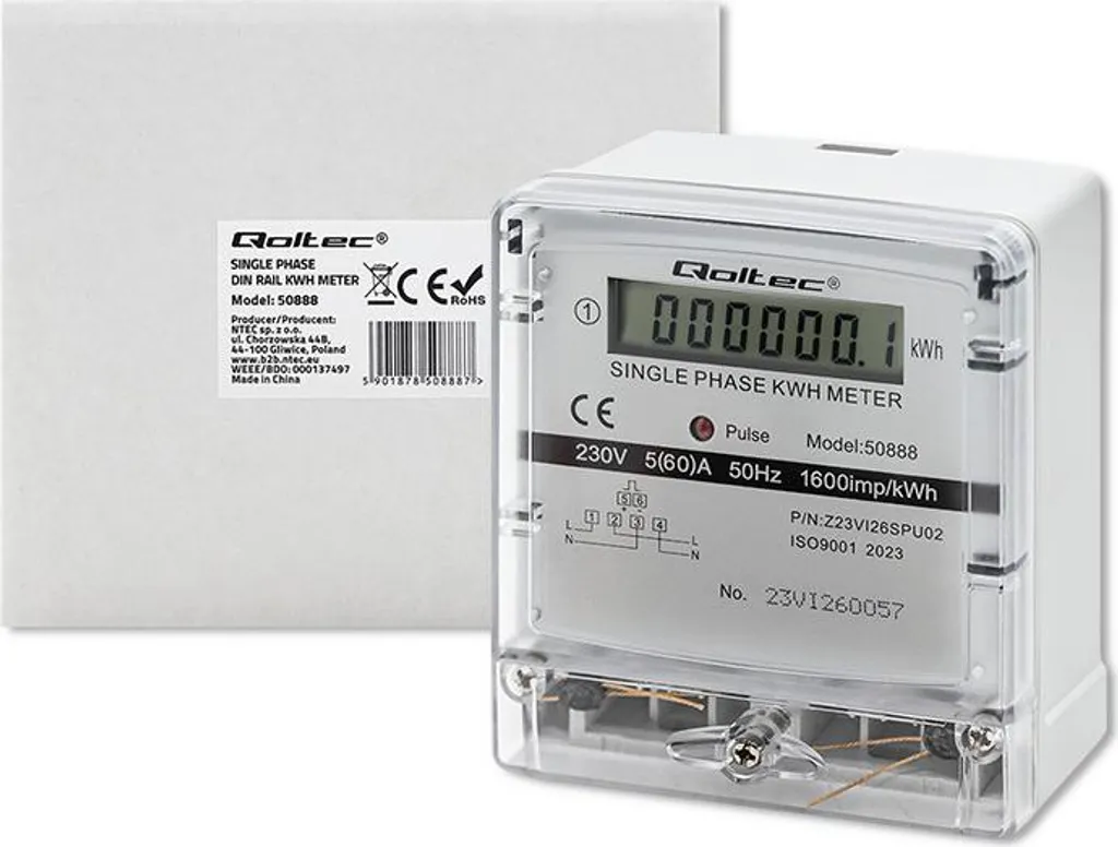 Compteur électrique LCD 230V Qoltec haute précision et format compact