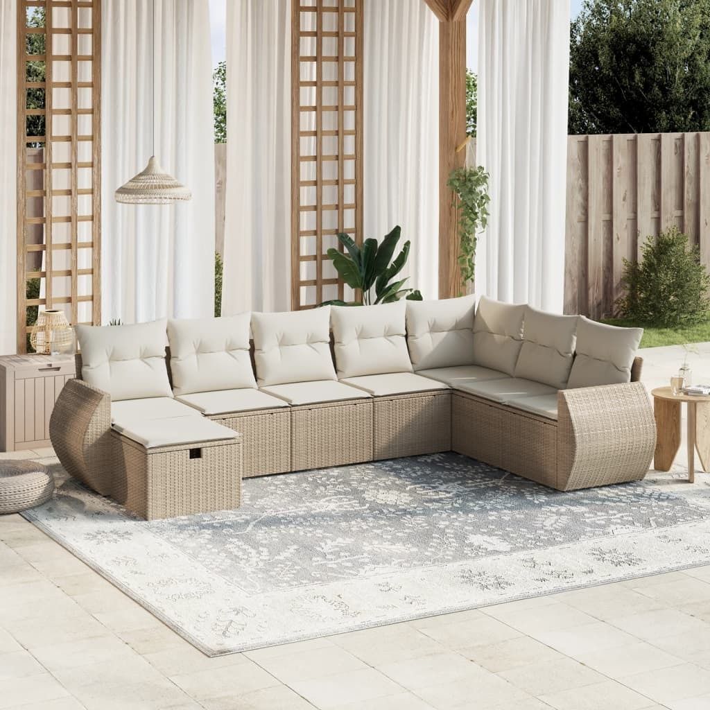 Maison Exclusive - 8-tlg. Garten-Sofagarnitur mit Kissen Beige Poly Rattan