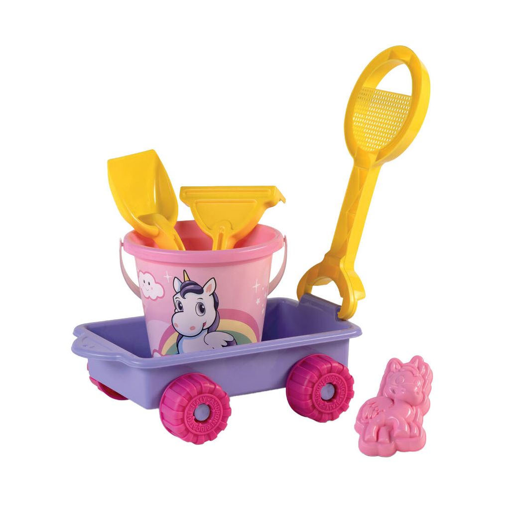 Poussette licorne avec outil pour l'eau, sable et seau Image du produit 