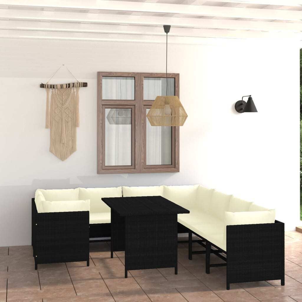 Möbel 9-tlg. Garten-Lounge-Set mit Kissen Poly Rattan Schwarz - Loungegruppe 3059799