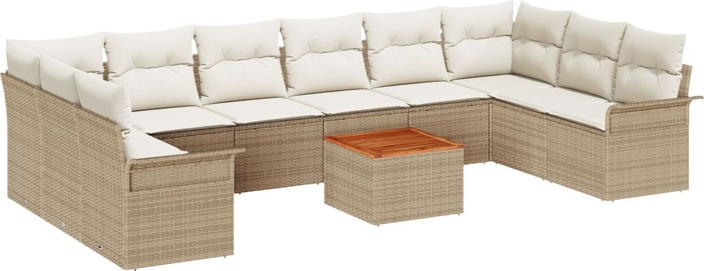 Möbel 11-teiliges Garten Sofa Set mit Kissen Beige Poly Rattan Akazie - Gartensofas 3347379