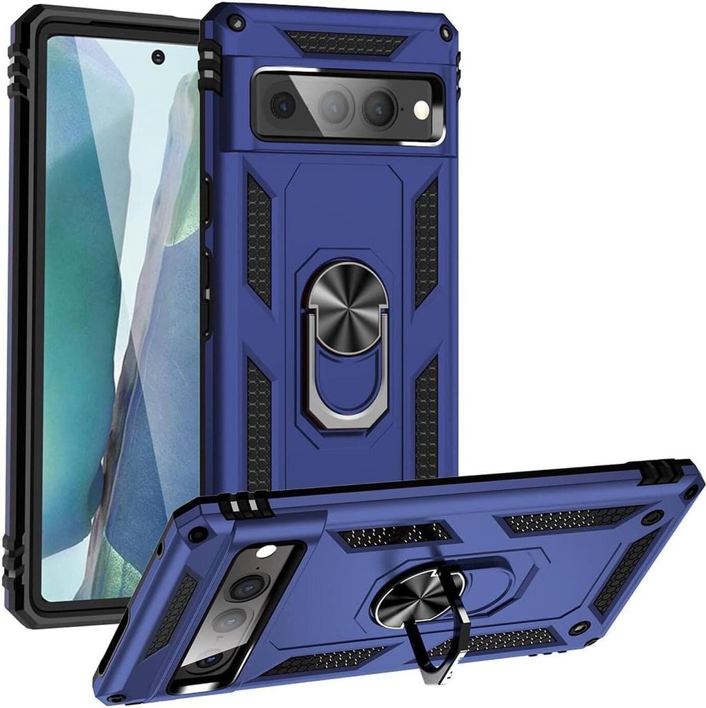 Conie Outdoor Schutzhülle für Google Pixel 7 Pro Tasche Silikon Hard Case Cover Hülle mit Halter Ständer in Blau