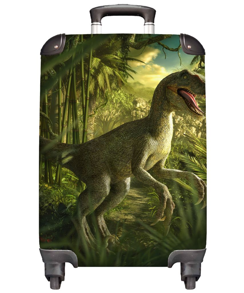 MuchoWow Koffer Handgepäck Trolley Rollkoffer Kleine Reisekoffer mit 4 Rollen - Dinosaurier - Pflanzen - Grün - Illustration - Kinder - Jungen ...