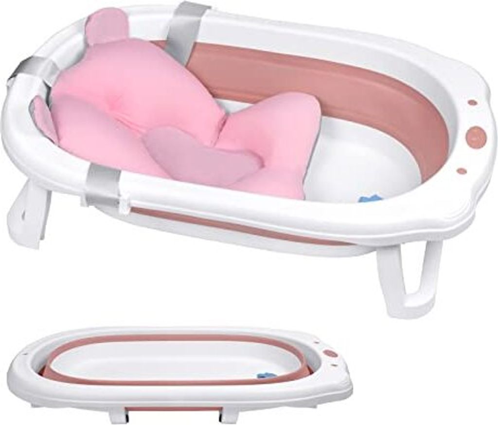 NAIZY 0-8 Jahre Alt Babywanne Faltbare Babybadewanne Badewanne Baby mit Babywannenmatte Babybadenetz, Sicher und Rutschfest Platzsparend Geeignet f...
