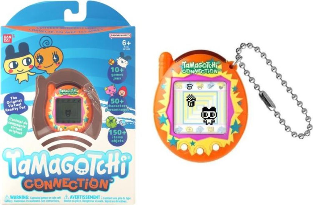 A Tamagotchi Connection toy in its packaging and another Tamagotchi toy.