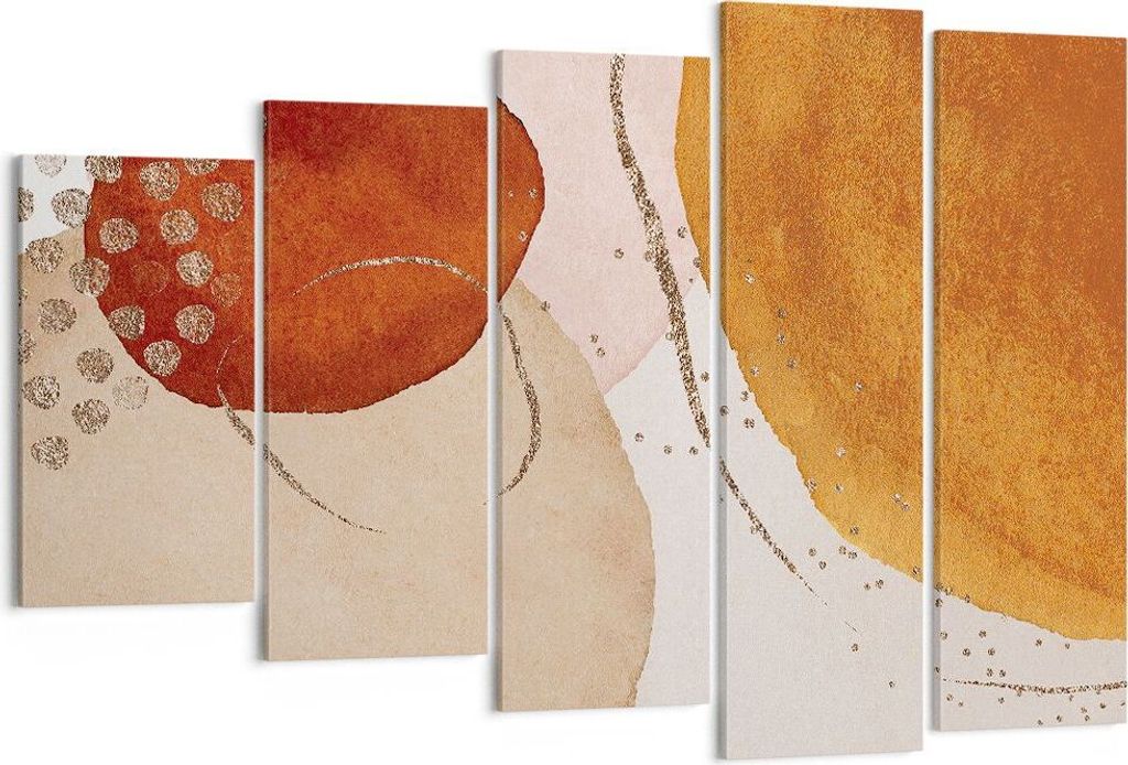 Bild auf Leinwand - Leinwandbild - 5 Teile - Orange Abstraktion Flecken - 150x100cm - Wand Bild - Wanddeko - Wandbilder - Leinwanddruck - Bilder - ...