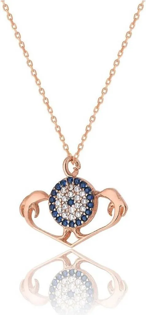 Collier dauphin argent 925 et œil de Nazaré avec pendentif zircone rose