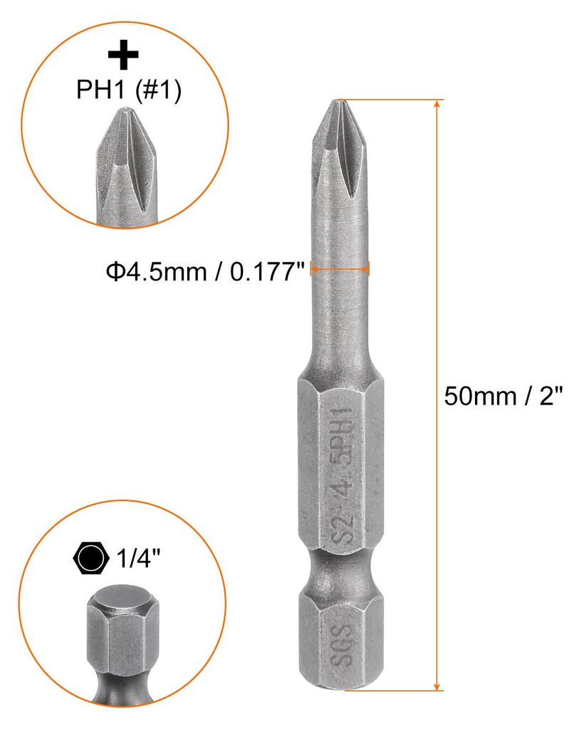 5 Stš¹ck PH1 Phillips Schraubendreher Bit Set mit 1/4" Sechskantschaft, 4.5mm Stab 50mm Lang Magnetische Kreuzkopf Bitsatz S2 Stahl Bohrer Elektr...