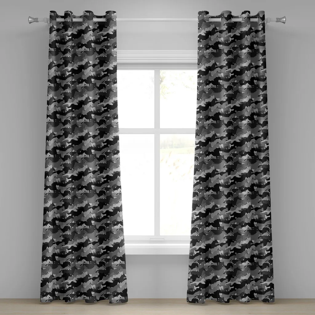 Rideau à Motif Cheval Mustang en Tissu Anthracite avec Œillets 280x245 cm