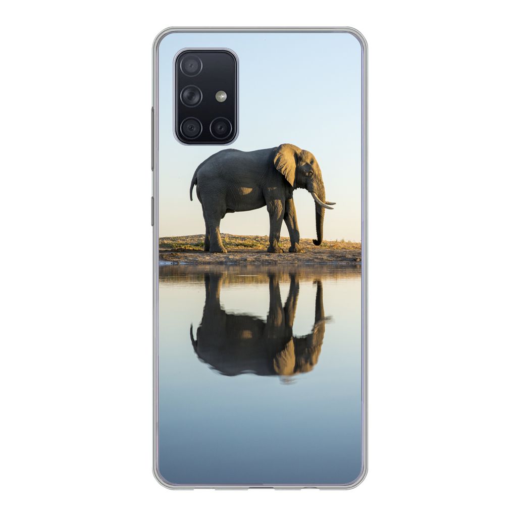 MuchoWow Handyhülle Schutzhülle Hülle für Samsung Galaxy A51 5G Elefant - Wasser - Bäume - Tiere - Natur Silikon Softcase Handy Hülle - Abb...