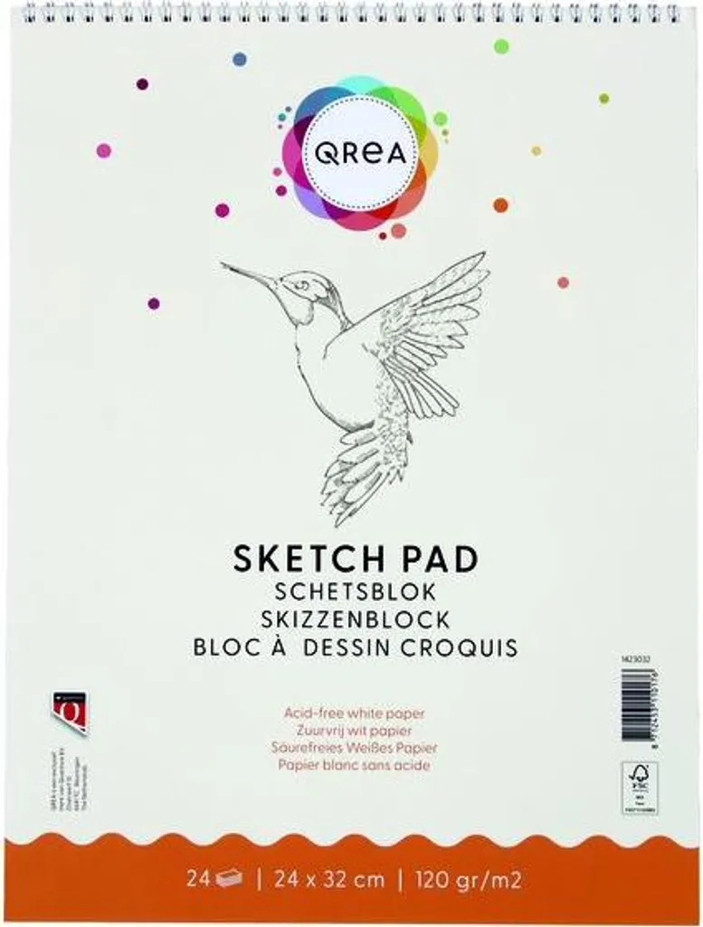 Qrea Bloc à dessin 24x32 cm 120g à spirale - Lot de 5 blocs de papier