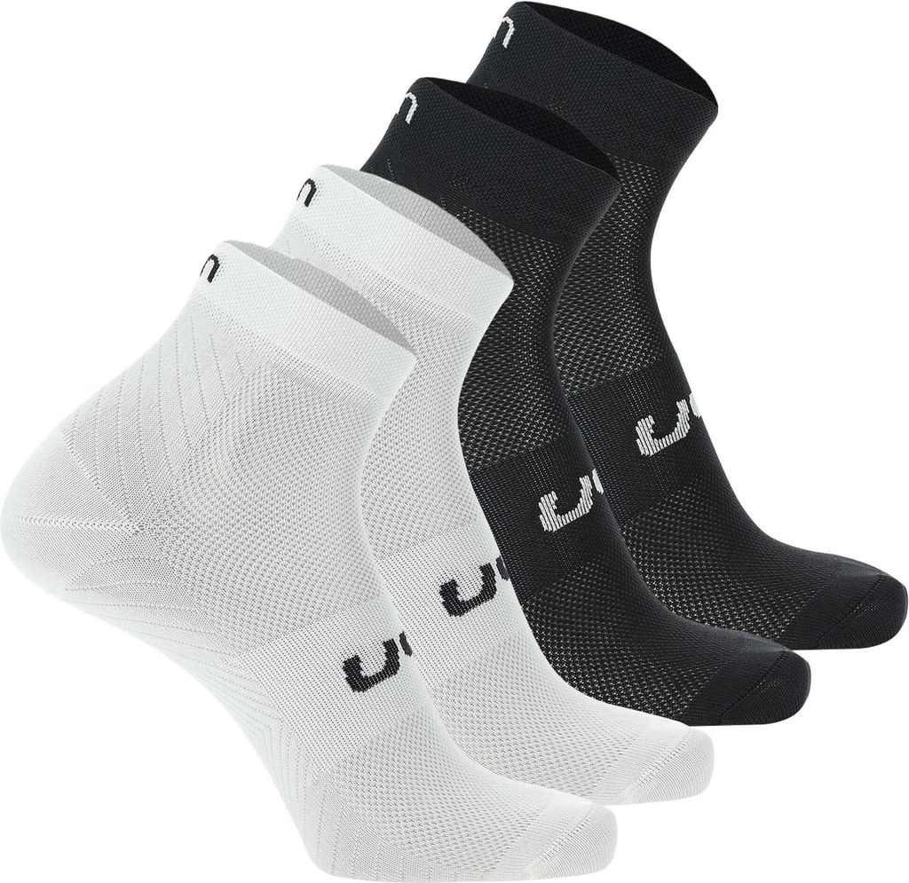 UYN Unisex Quarter Socken, 4er Pack - Essential Low Cut Socks, Logo, einfarbig Schwarz/Weiß 39-41