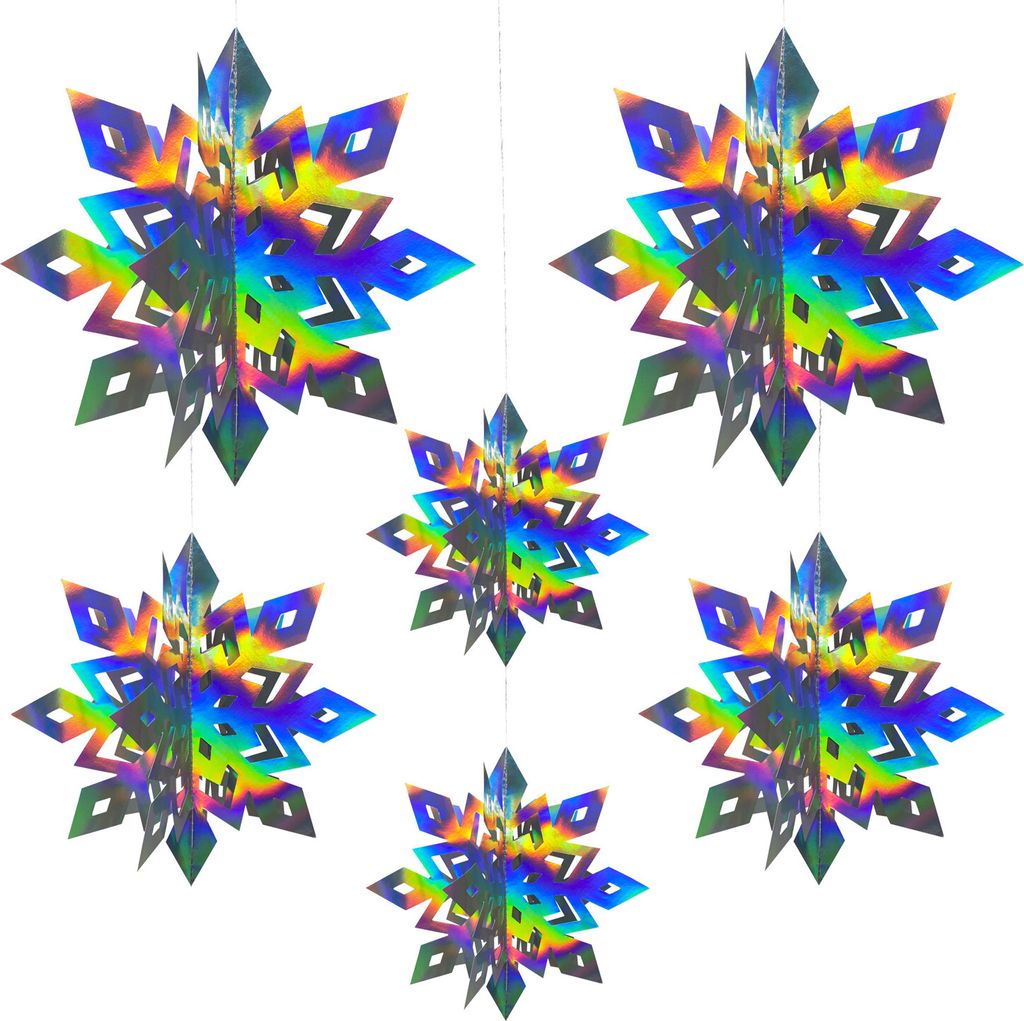 Oblique Unique 3D Schneeflocken 6er Set Eiskristalle Deckenhänger Deko für Weihnachten Winter Weihnachtsdeko - irisierend