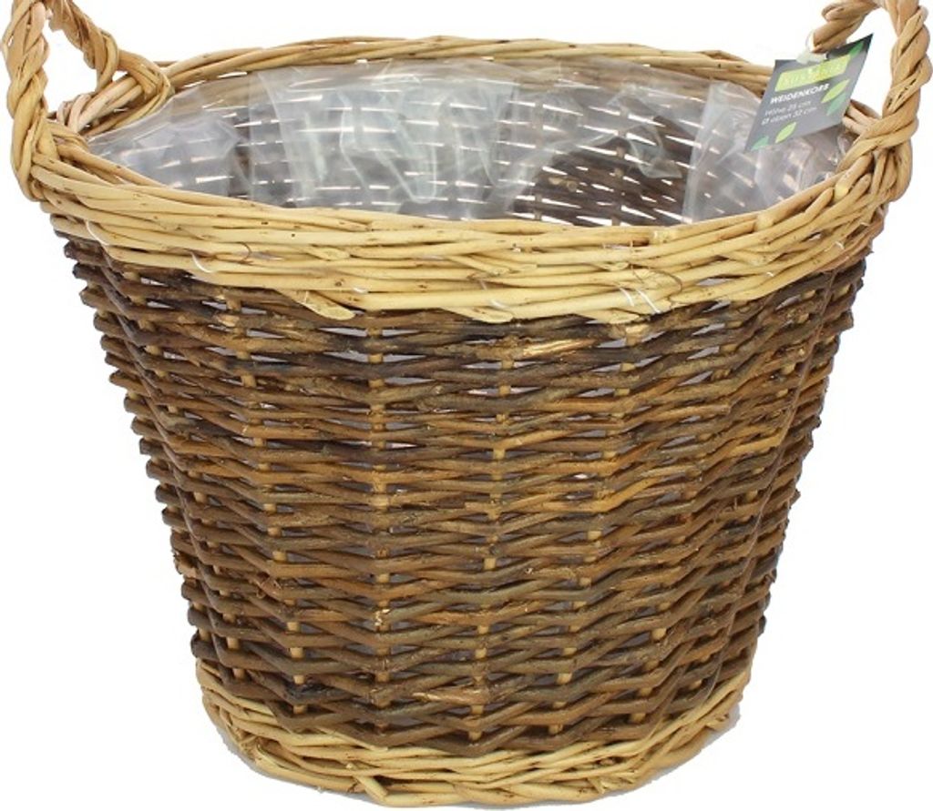 Sustania Stabiler Weidenkorb mit Henkel dunkelbraun/beige H= 25 cm d= 32 cm Plastikeinsatz