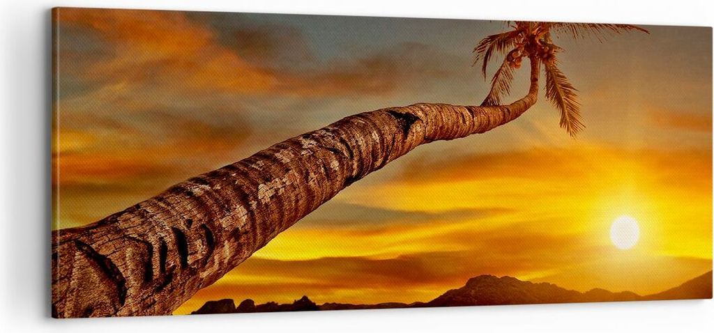 Bild auf Leinwand - Leinwandbild - Palme Landschaft Sonne - 100x40cm - Wand Bild - Wanddeko - Leinwanddruck - Bilder - Kunstdruck - Wanddekoration ...