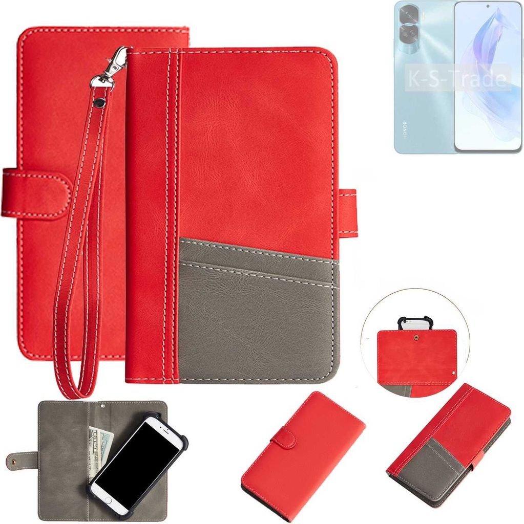 K-S-Trade Handy Schutzhülle für Honor 90 Lite Hülle Portemonnee Brieftasche Klapphülle Kartenfächer Flip Wallet Case Etui