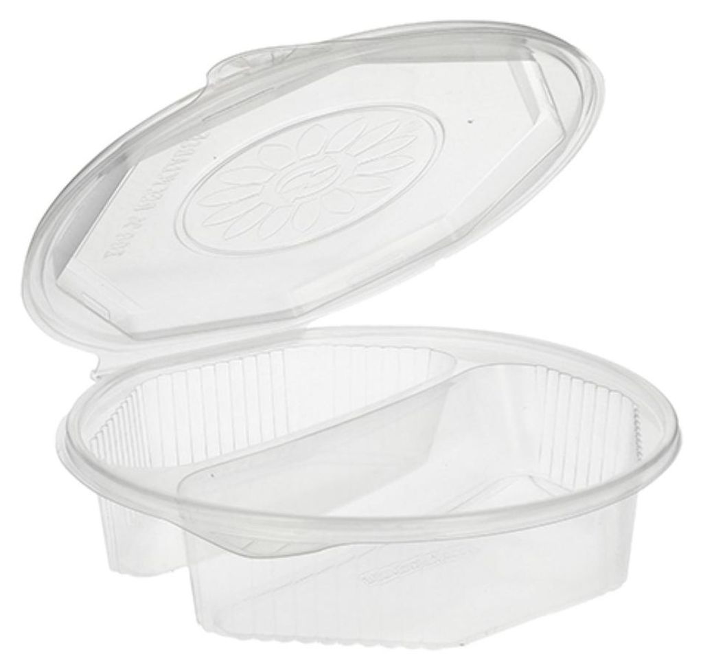 Starpak 25 Menüboxen mit Klappdeckeln, PP 2-geteilt 5,9 cm x 21,5 cm x 21,5 cm transparent 8-eckig | Folie (25 Stück)