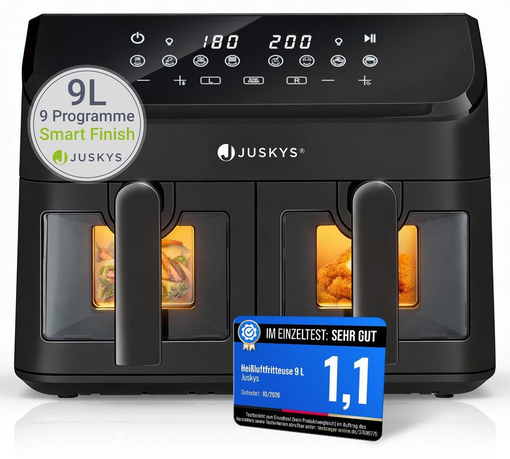 Juskys Heißluftfritteuse 9 L - 2 Kammern, Smart Finish, 9 Produktbild 
