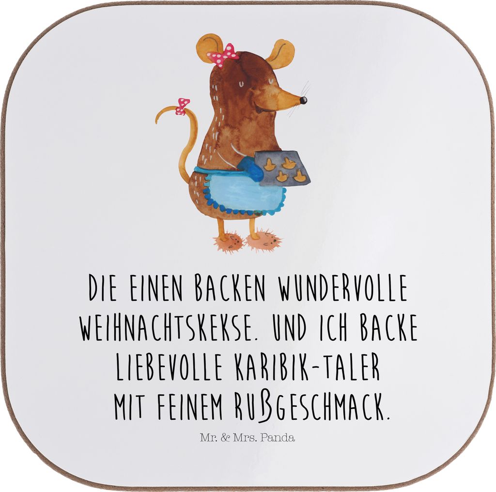Mr. & Mrs. Panda Tassen Untersetzer Maus Kekse - Weiß - Geschenk, Weihnachtsbäckerei, Tischschoner, Weihnachten, Coaster, Winter, für Gläser, T...