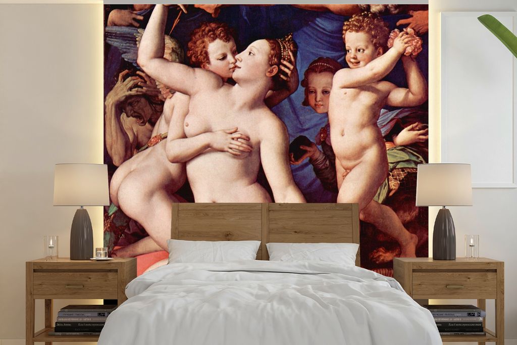 MuchoWow Fototapete für Wohnzimmer oder Schlafzimmer Wandtapete Vinyl Motivtapete Venus, Amor, Torheit und Zeit - Leonardo da Vinci - 220x220 cm...