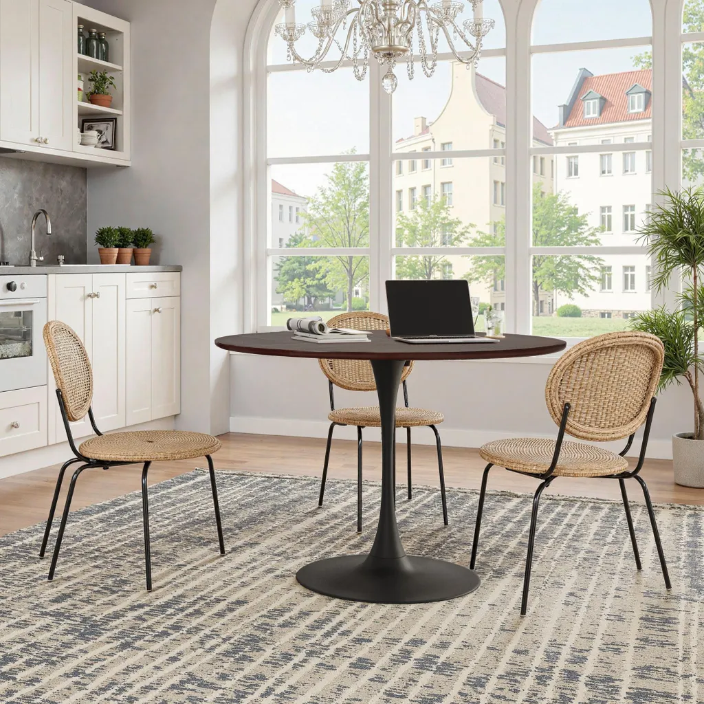 Table à manger ronde 120 cm en chêne patchwork et métal noir - Théo - 3