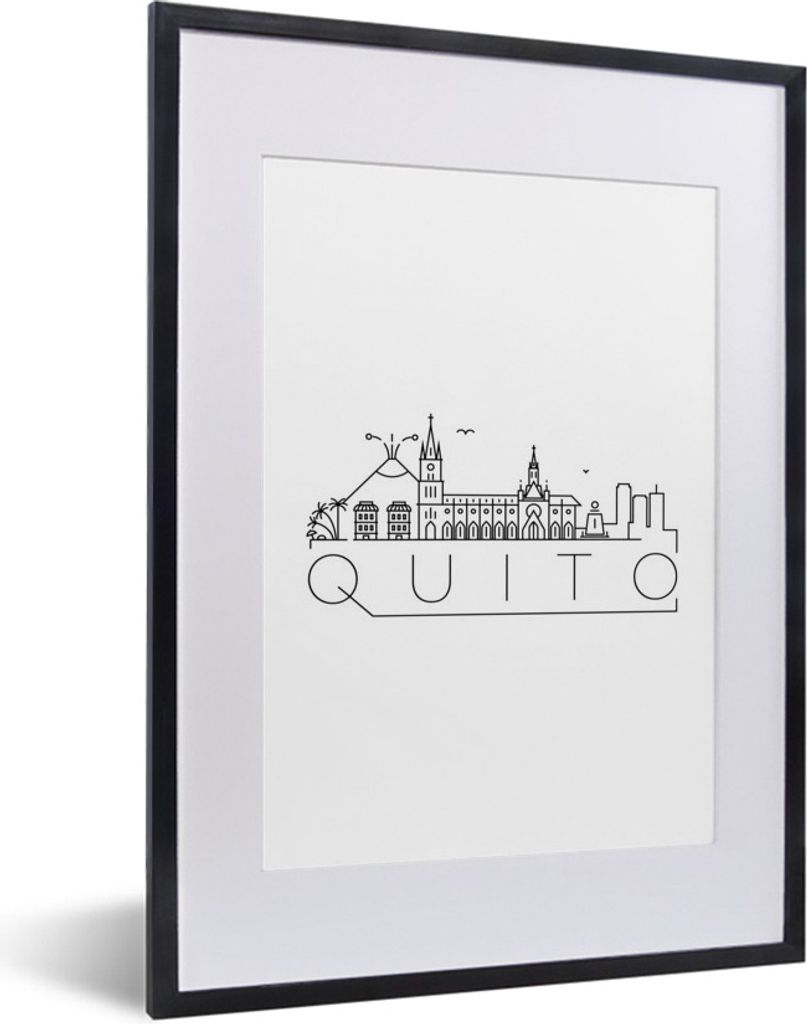 MuchoWow MuchoWow Gerahmtes Poster Stadtbild "Quito" auf weißem Hintergrund 30x40 cm - Poster mit zchwarzem Bilderrahmen - Wandposter Schlafzi...